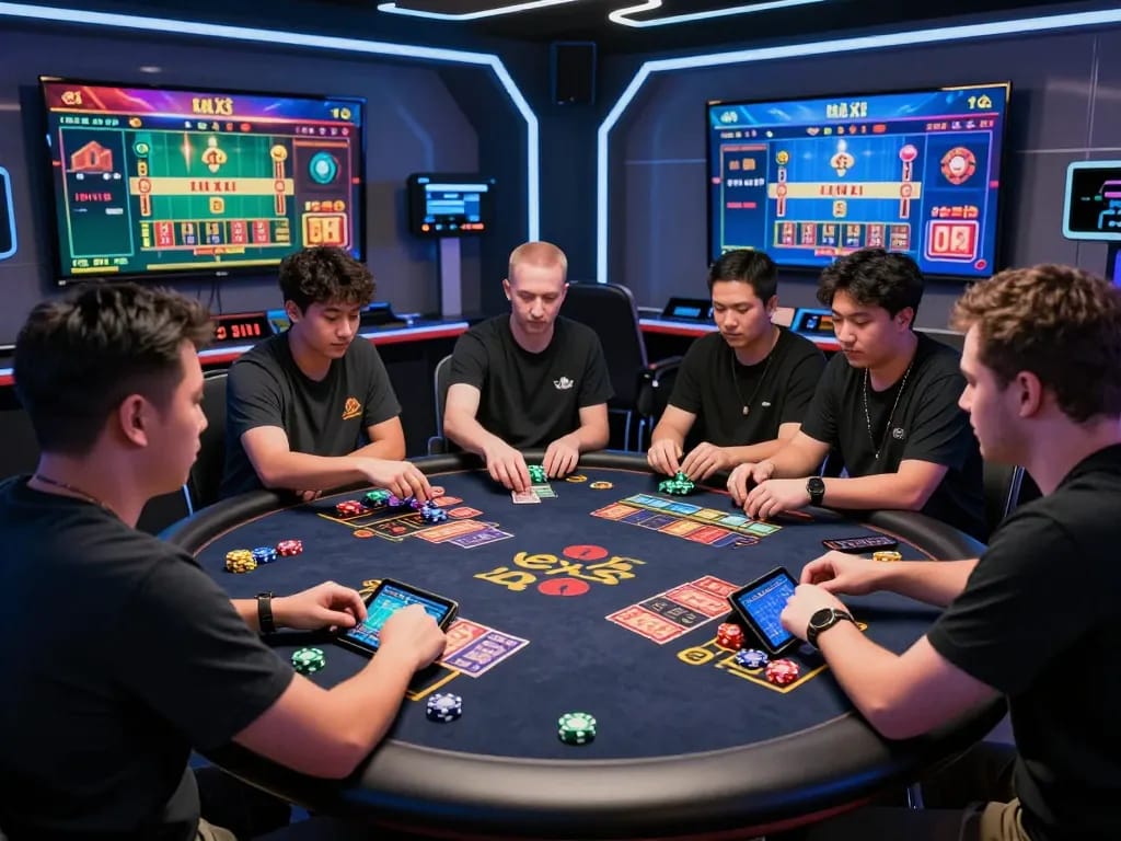 Exciting players engaged in the tài xỉu md5 game with interactive digital elements and vibrant graphics.