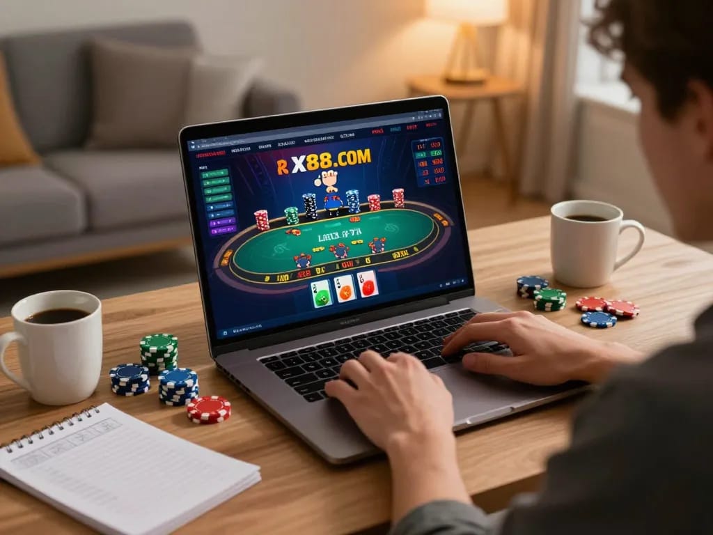 X88.COM user engaging in live dealer blackjack from home, showcasing an immersive online gaming experience.