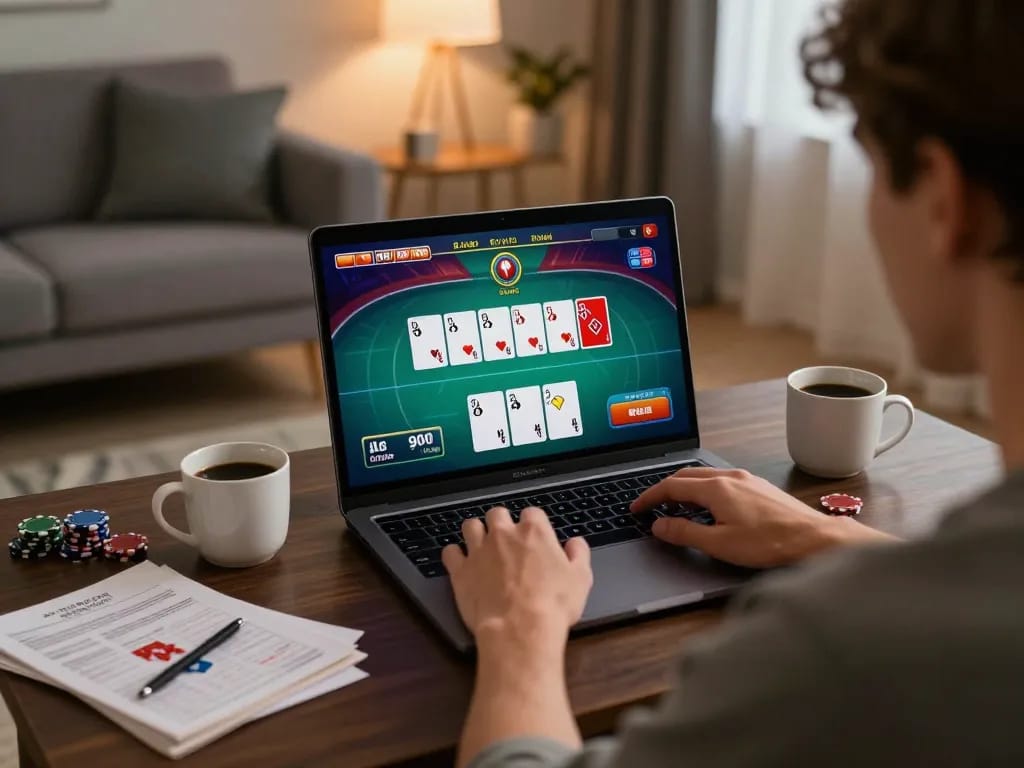 Players engage with poker game on https://sky88.foo/ showing strategic betting actions.