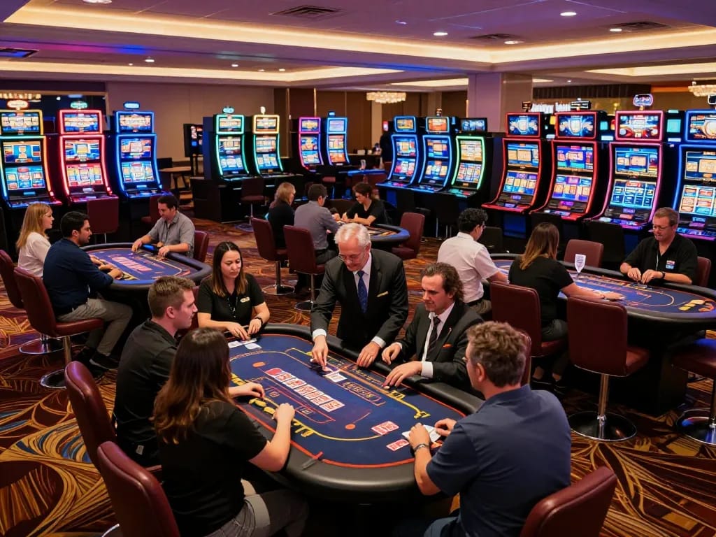 Players engaging in exciting gameplay at the XX 88 casino floor, showcasing vibrant slot machines and card tables.