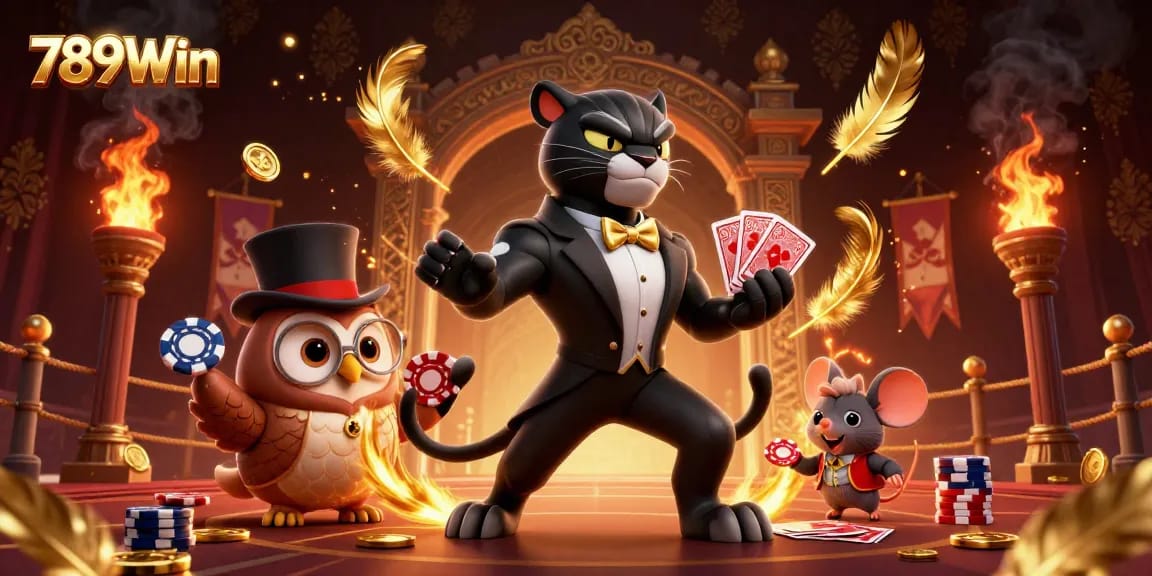 Experience the thrill of 789Win in a vibrant 3D casino scene with playful characters.