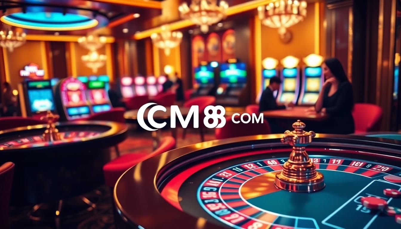 Experience the excitement of CM88 COM with immersive casino ambiance featuring roulette and poker tables.