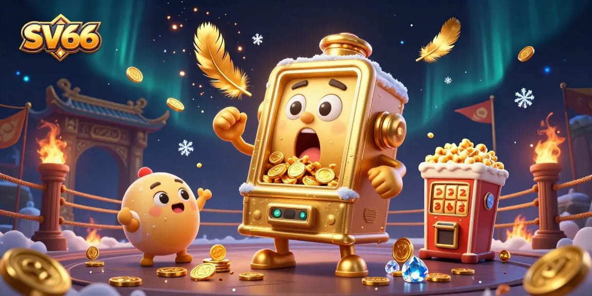 Spin to win at SV66 with golden slot machines celebrating big jackpots amid dynamic casino elements.