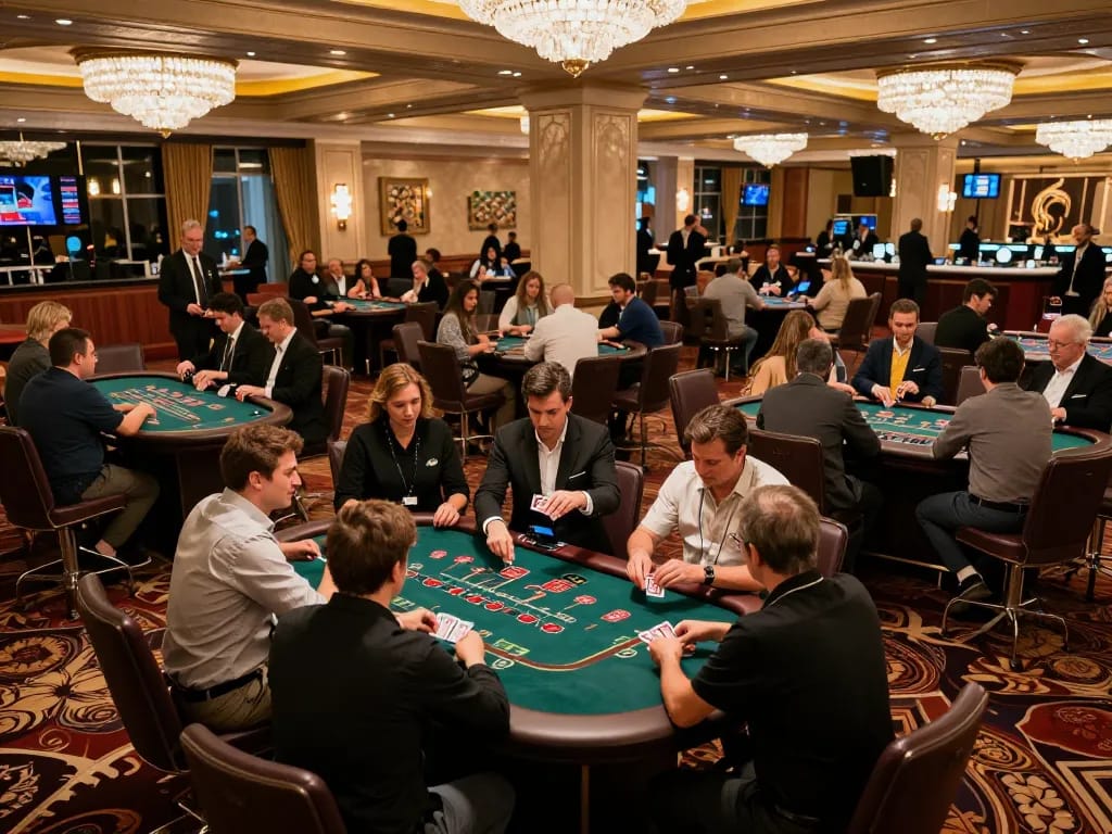 Experience thrilling blackjack action at https://www.mnm88.com/, with engaged players and professional dealers in a luxurious casino setting.