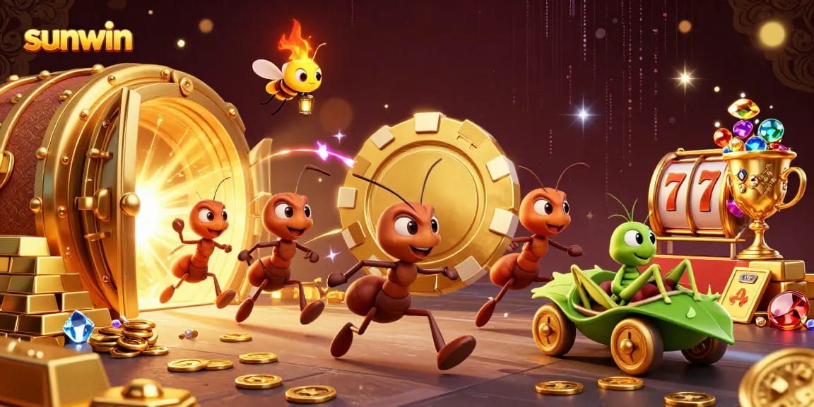 Experience the thrill of sunwin as the ant team embarks on a heist with golden poker chips.