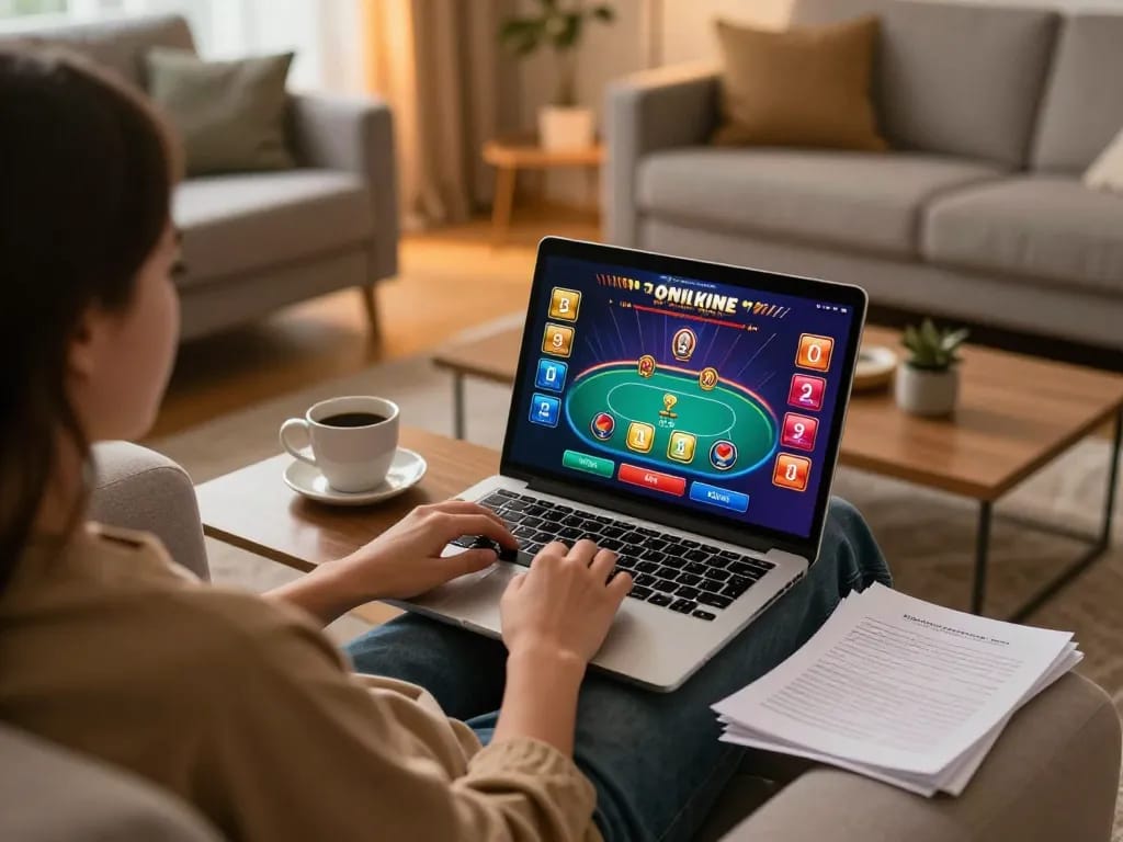 Player exploring tr 88 betting strategies on a laptop in a cozy home setting.