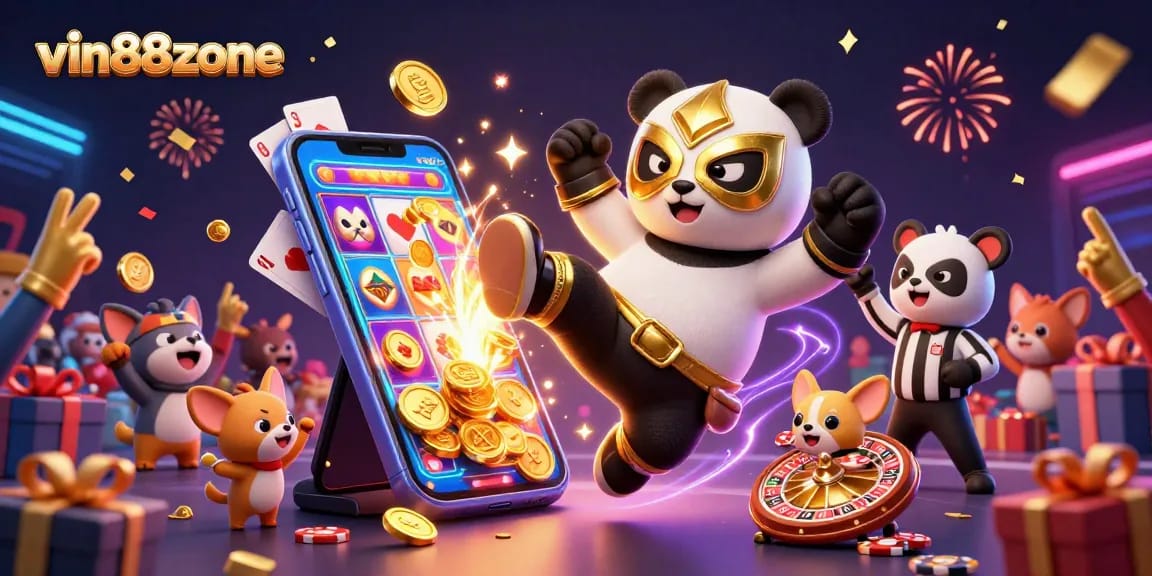Experience exciting gaming action with vin88zone featuring lively animal characters and dynamic casino elements.