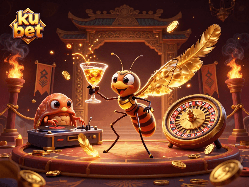 Engage with ku bet in this vibrant casino scene featuring animated characters and dynamic game elements.
