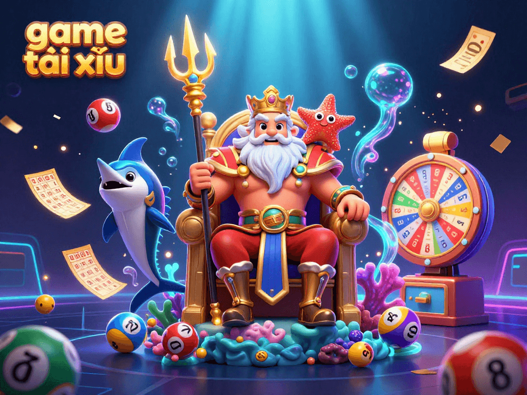 Engage with the vibrant game tài xỉu scene featuring Neptune and dynamic colorful elements to win big.