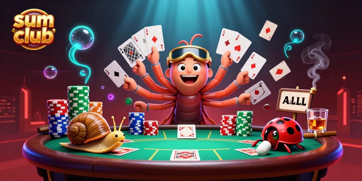 Engage in thrilling action at the sum club with a colorful poker game scene featuring lively characters.