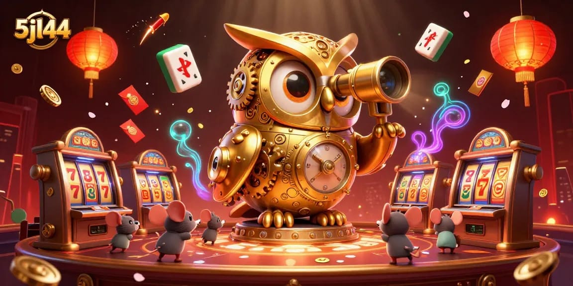 Spin the luck with 5jl44 in this vibrant casino scene featuring whimsical characters and rich detail.