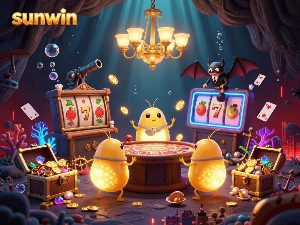 Experience thrilling sunwin slots with bioluminescent glowworms and a bat dealer in an underwater casino.
