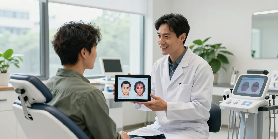 Hair transplant turkey consultation between surgeon and patient in a modern clinic.