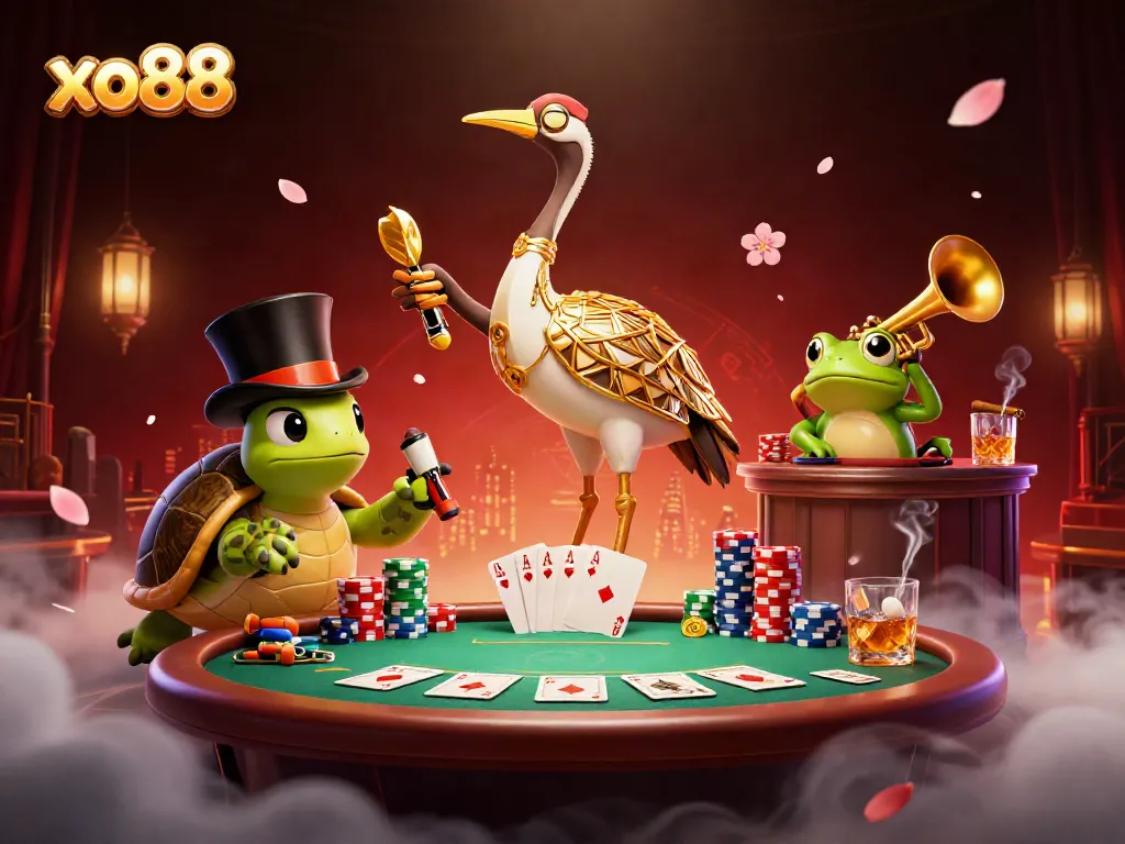 Experience the thrill of xo88 with 3D characters in a dynamic casino scene filled with poker action.