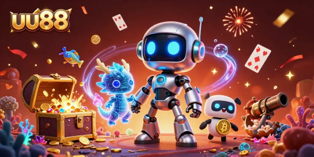 Experience thrilling wins with uu88 in this vibrant casino-themed 3D illustration.