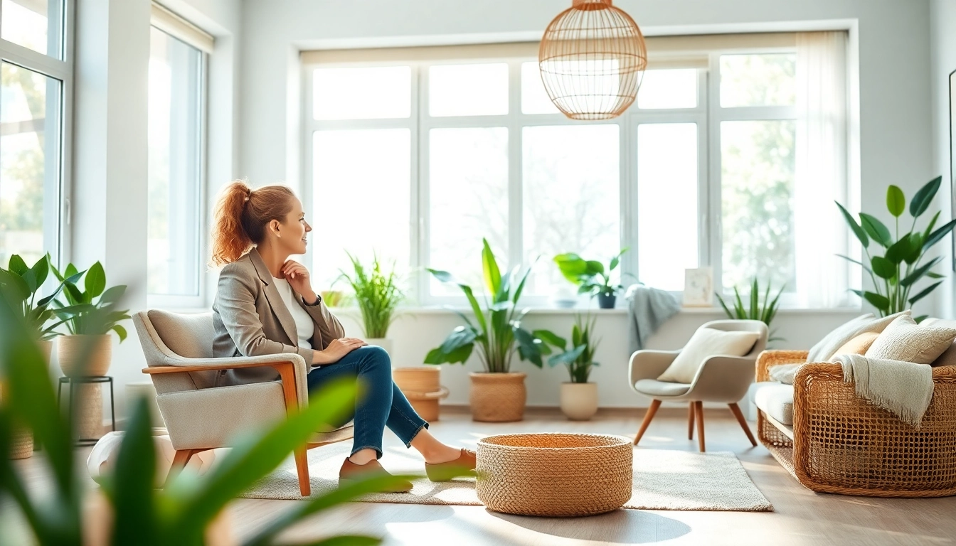 Addressing stress and anxiety in a soothing therapy setting with a coach and client interaction.