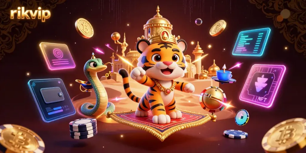 Experience the thrill of rikvip with a vibrant casino-themed 3D illustration showcasing exciting game elements.
