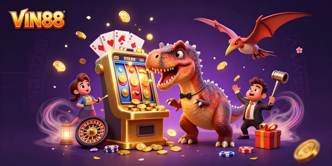 Experience thrilling wins with VIN88 in a dynamic casino adventure illustration.