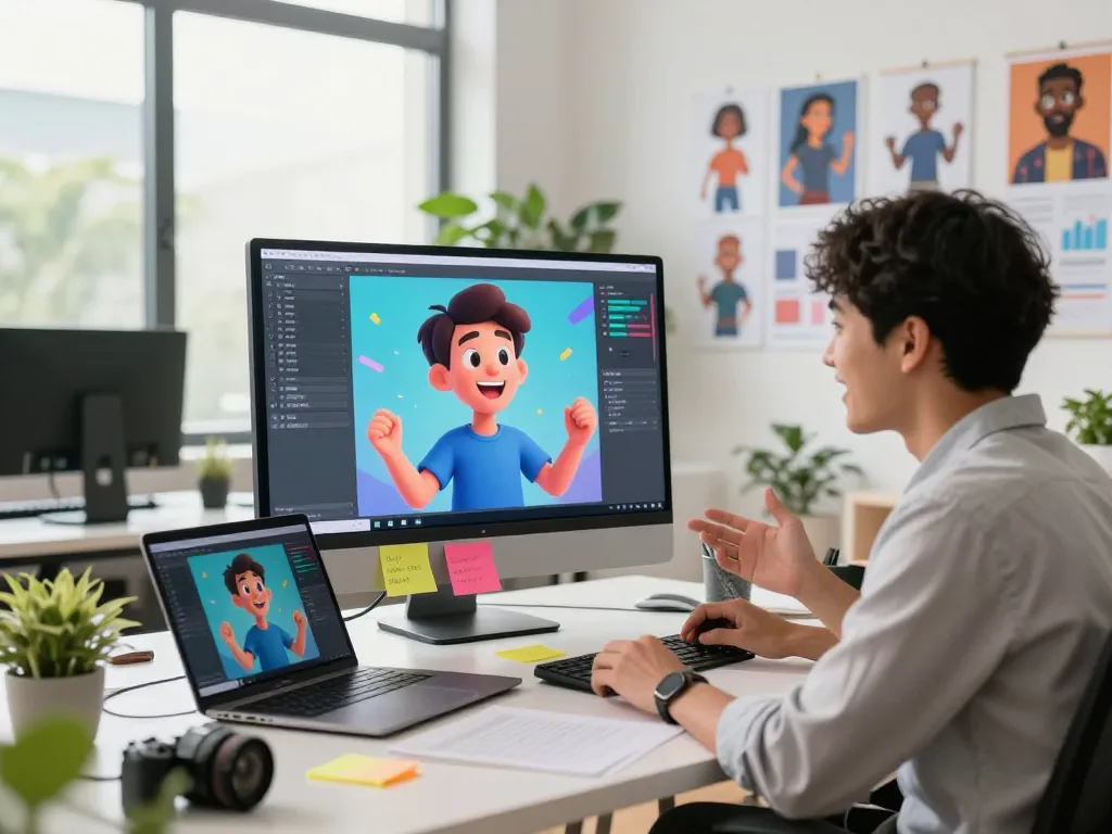 Dynamic interaction with Crushon AI chatbots in a bright office setting.