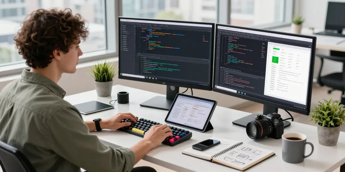 WPS Download in a modern tech workspace showcasing coding and software development tools.