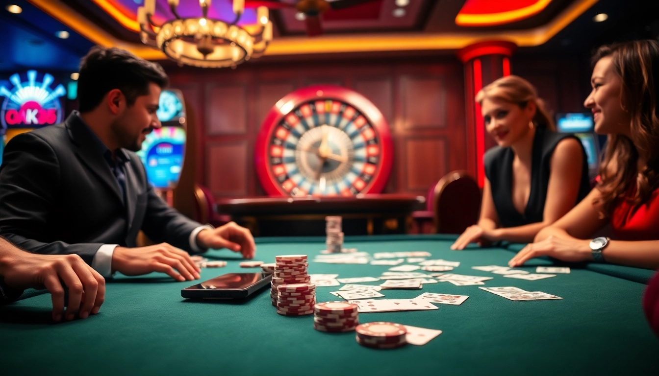 Excited players enjoying vibrant games at OK365 casino, highlighting engaging gambling experiences.