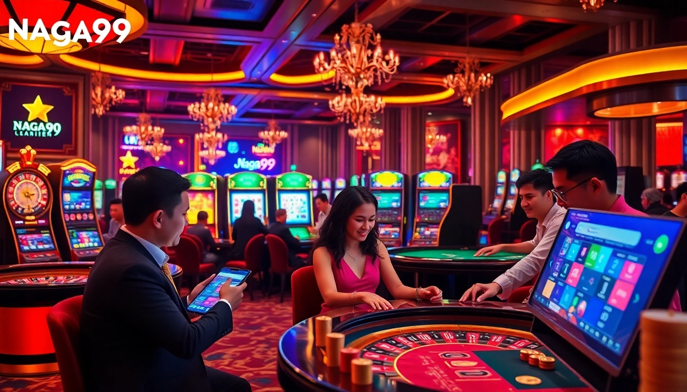 Naga99 players experiencing thrilling online gambling action at vibrant casino tables.