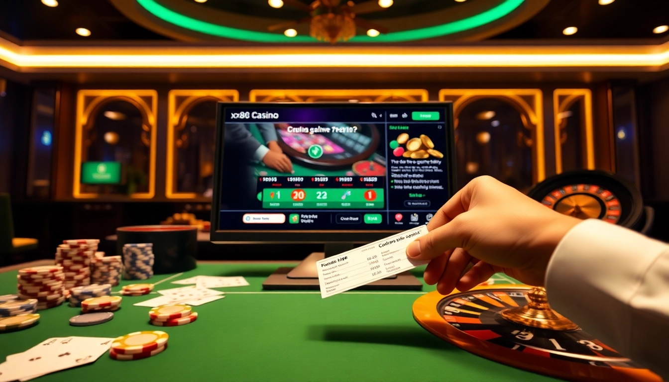 Engaging scene of online gambling at https://xx88casino.com/ with poker chips and betting interface.