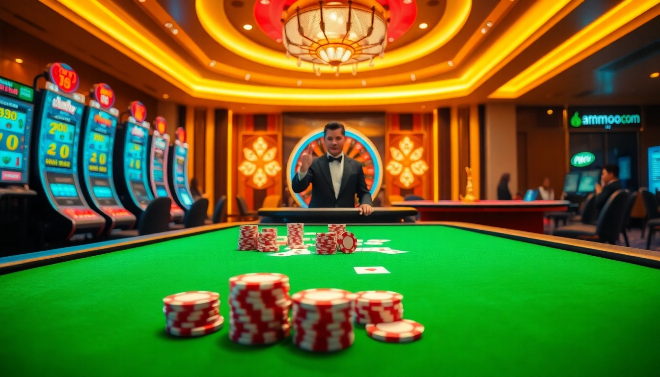 Experience the excitement of gambling at mmoo com with vibrant slot machines and sleek gaming tables.