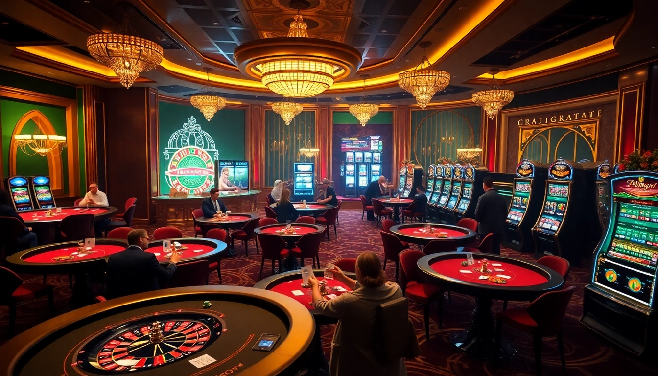 Experience thrilling games at https://79king.hiphop/ with poker chips, roulette wheels, and slot machines in a luxurious casino.