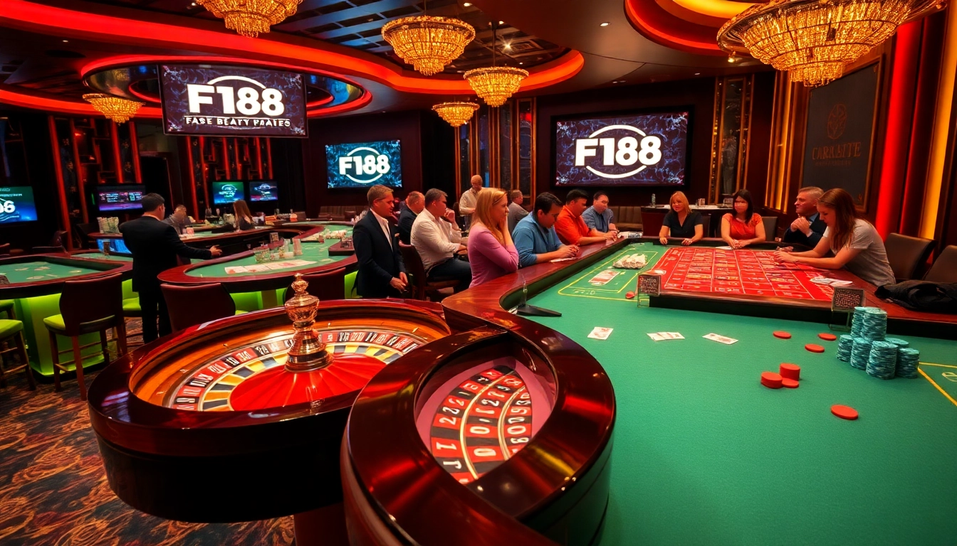 Engaged players celebrate their wins at F168's luxurious casino table with vibrant cards and chips.