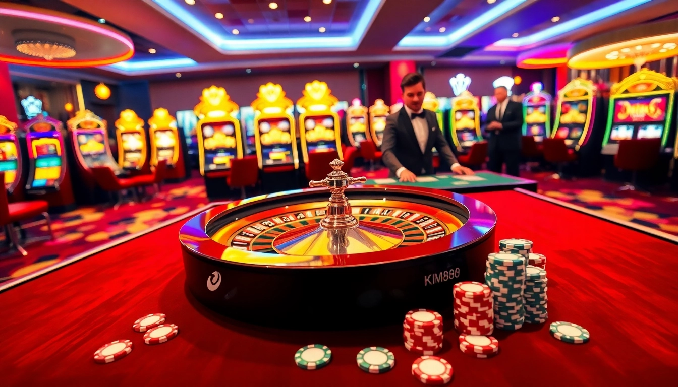 Experience the excitement of km888's casino atmosphere with vibrant lighting and engaging gameplay.