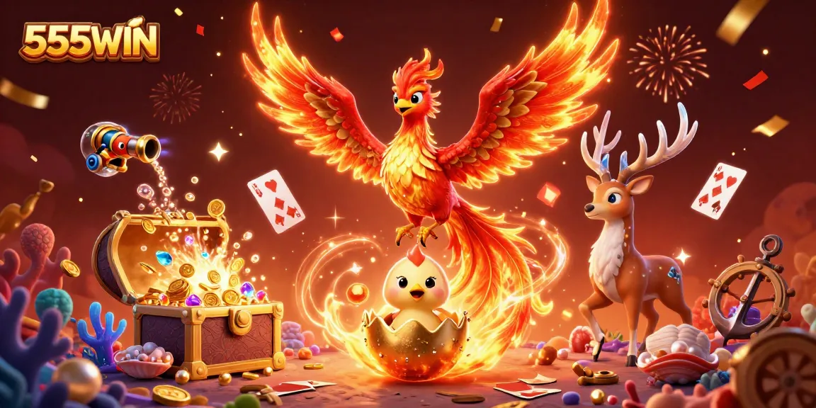 Experience the thrill of winning at 555WIN with vibrant 3D casino characters and exciting game elements.