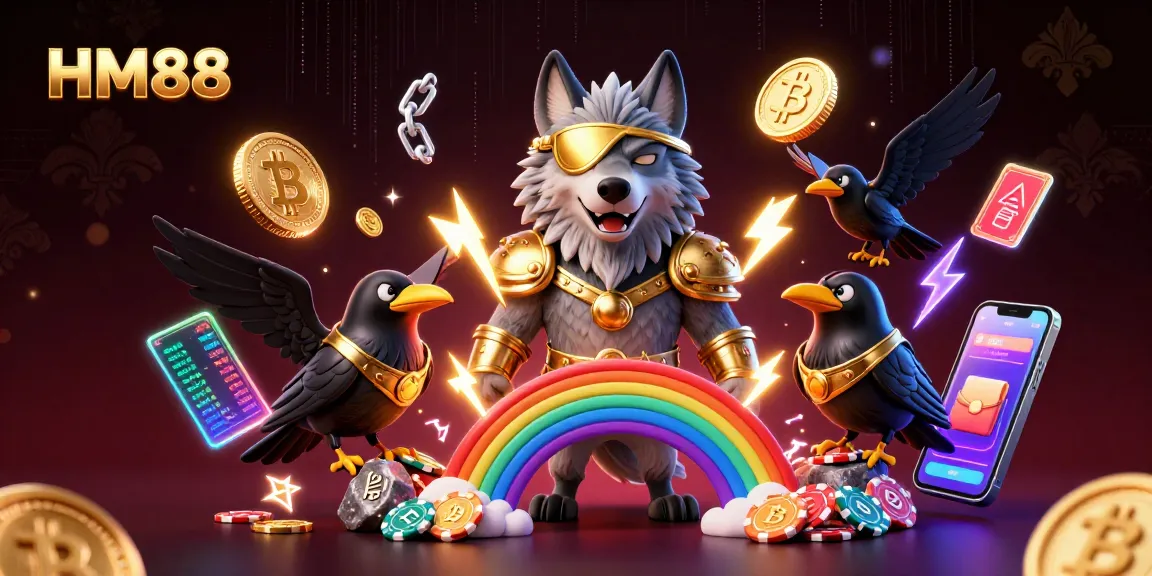 Engage with HM88 through a dynamic 3D casino illustration showcasing a mythical Odin wolf.