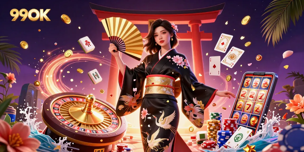Engage with 99OK, a vibrant casino scene featuring dynamic slot elements and elegant designs.