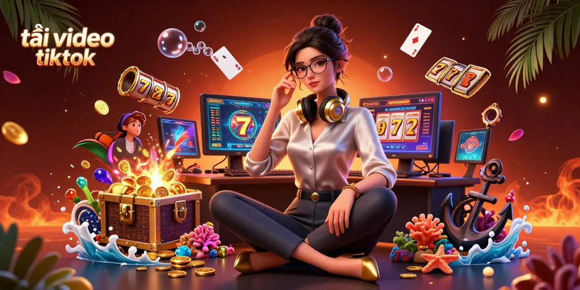 Experience tải video tiktok in a vibrant casino-themed digital illustration with an elegant Asian woman.