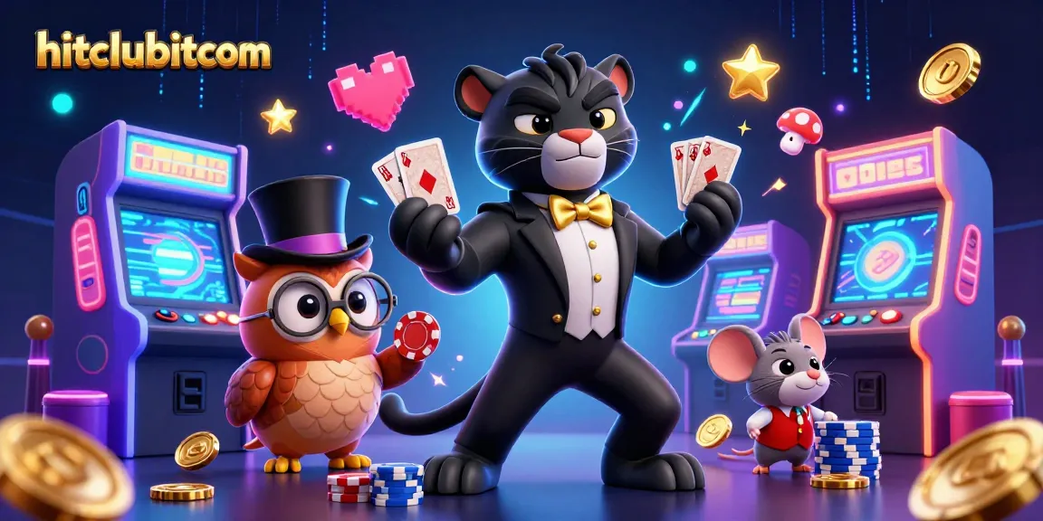 hitclubitcom showcases a stylish black panther dealing cards among vibrant casino elements, enhancing engagement.