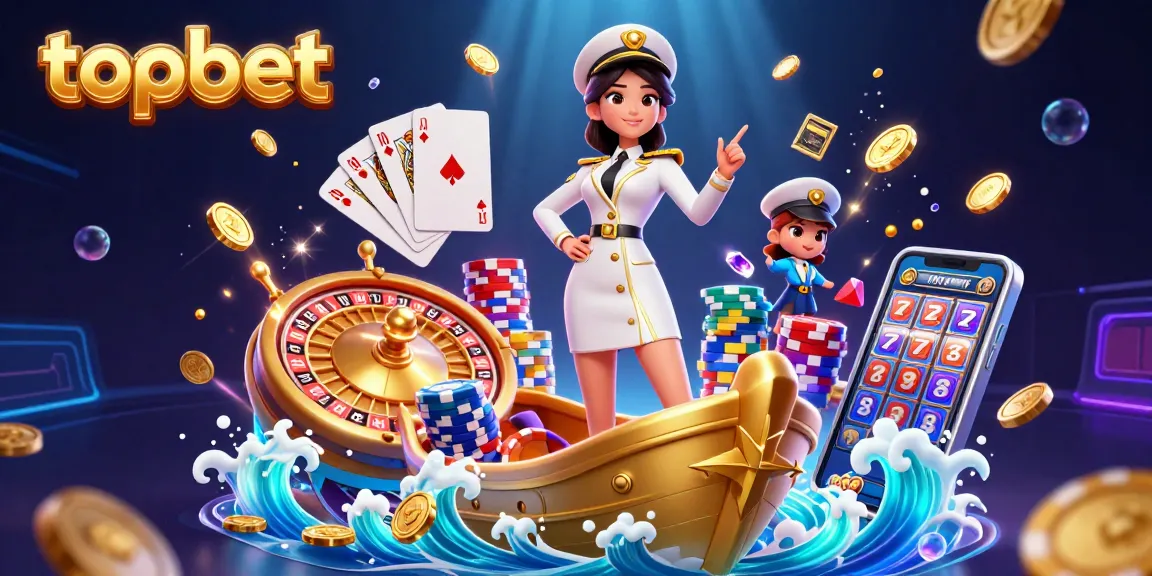 Engage in thrilling gaming adventures with topbet's captivating 3D casino scene, showcasing excitement and wealth.
