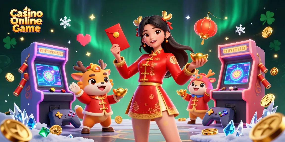 Engage in Casino Online Game excitement with vibrant characters and gaming elements, celebrating Lunar New Year.