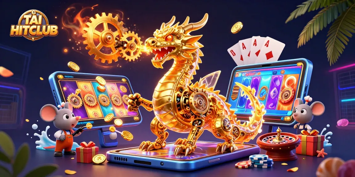 TẢI HITCLUB, unleash excitement with the golden dragon and vibrant gambling elements around