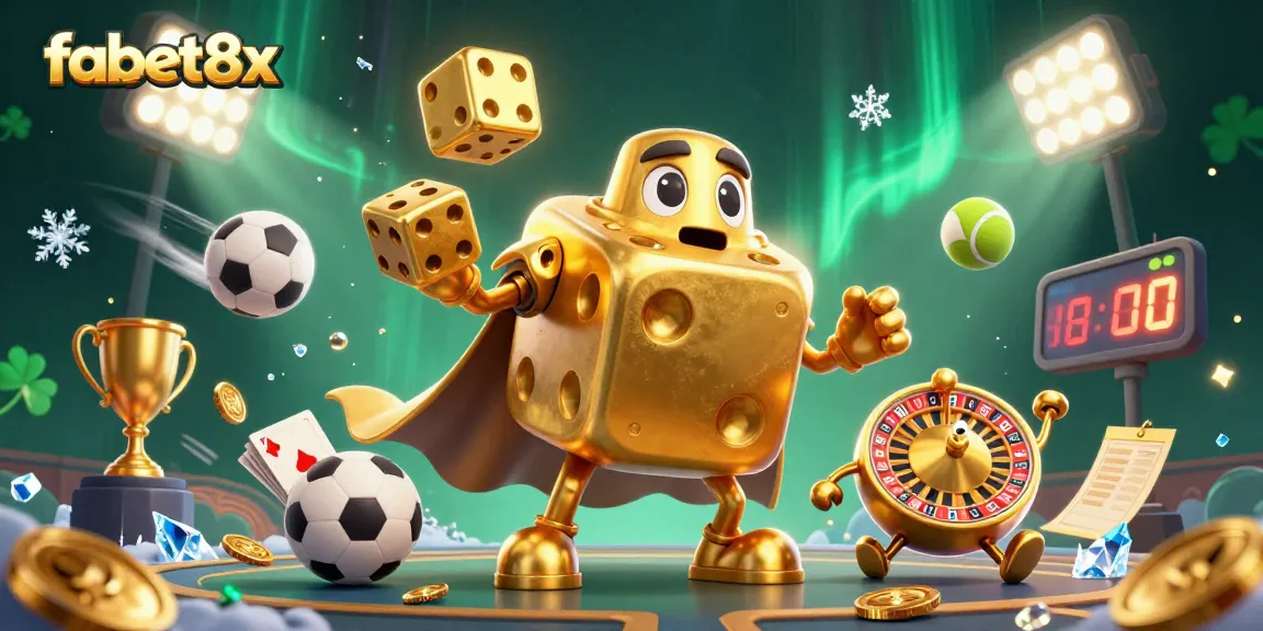 Experience the thrill of fabet8x with an exciting casino scene featuring dynamic gold dice characters.