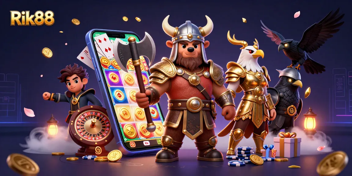 Engage in vibrant slot gaming at Rik88 featuring dynamic 3D characters and thrilling casino elements.