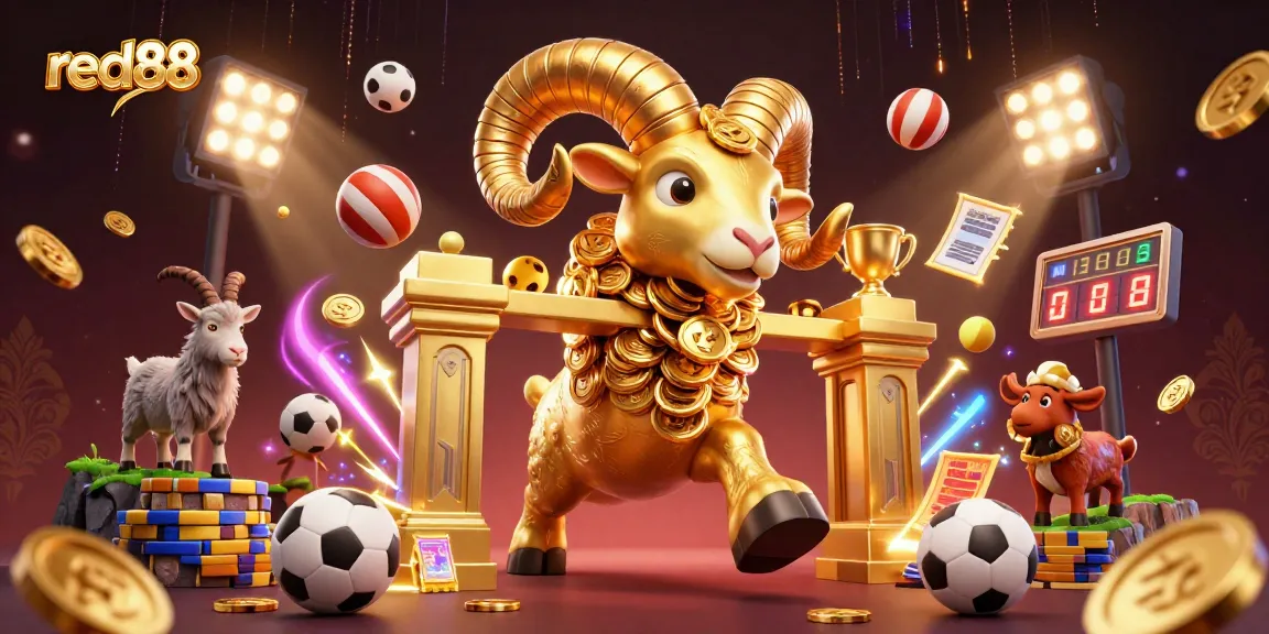 Experience excitement at red88 with dynamic 3D sports betting action featuring golden ram and flying elements.