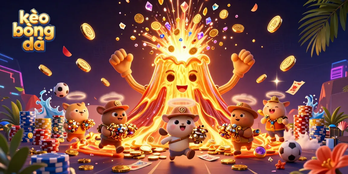 Experience kèo bóng đá with vibrant treasure-filled chaos as the triumphant volcano erupts treasures.