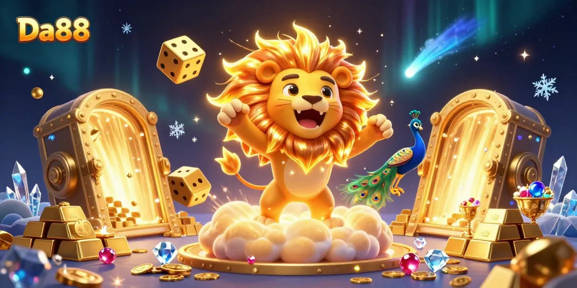 Experience vibrant wins with Da88 amidst golden treasures and dynamic casino elements.
