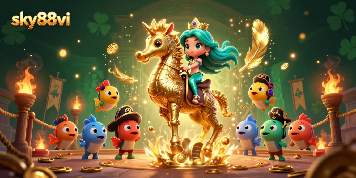 Experience sky88vi's enchanting casino scene with a mermaid and seahorse in action!