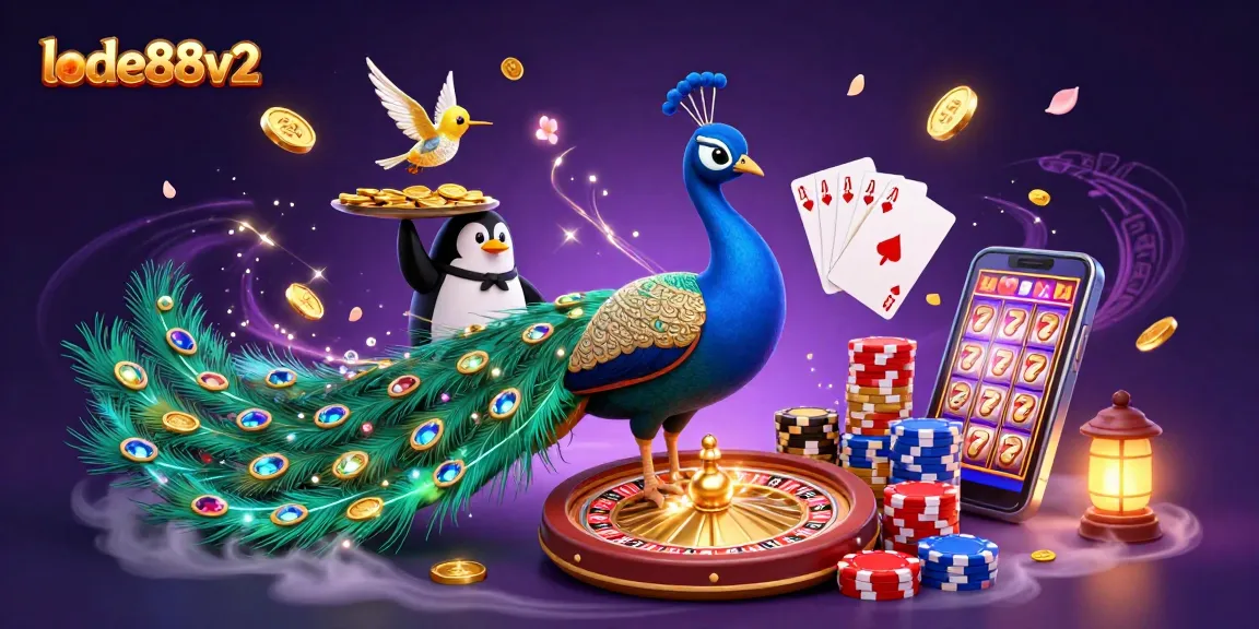 Experience the thrill of lode88v2 with a vibrant 3D casino scene filled with gaming excitement.