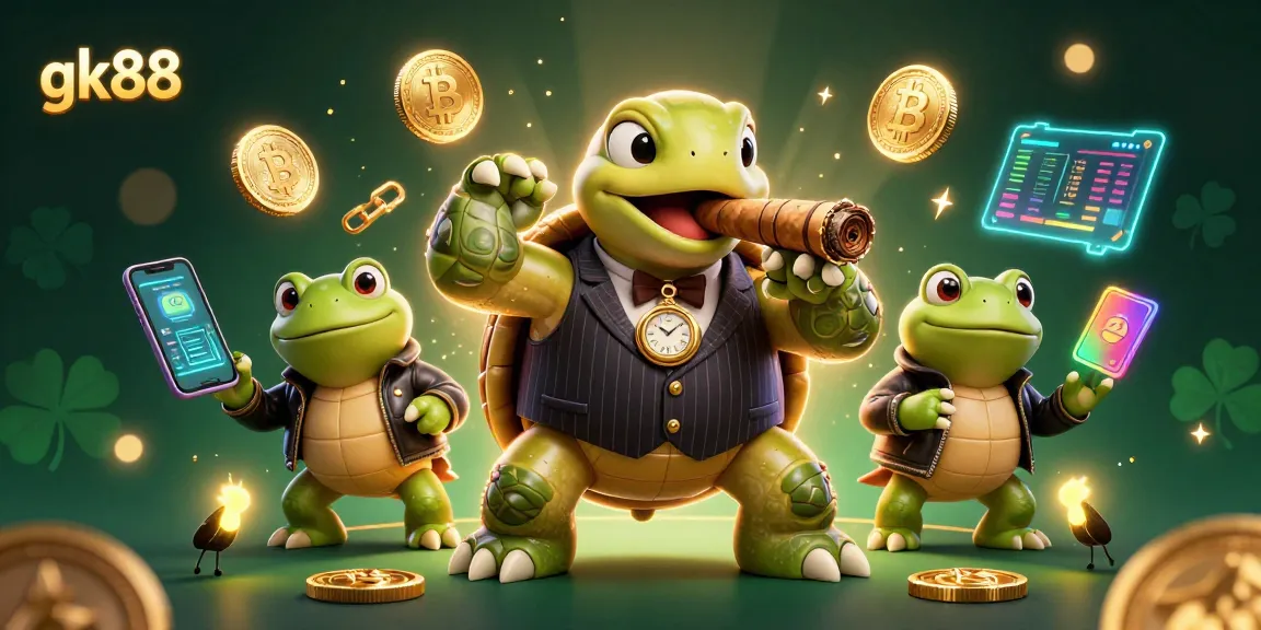 Tham gia gk88 cùng rùa lớn trong bộ suit cổ điển, với các phụ tá và ánh đèn sòng bạc.